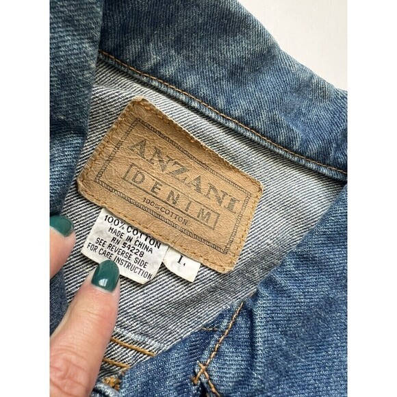 Vintage Vtg Y2K Embroidered Floral Boho Hippie Denim Jean Coat Jacket Large - Picture 2 of 7